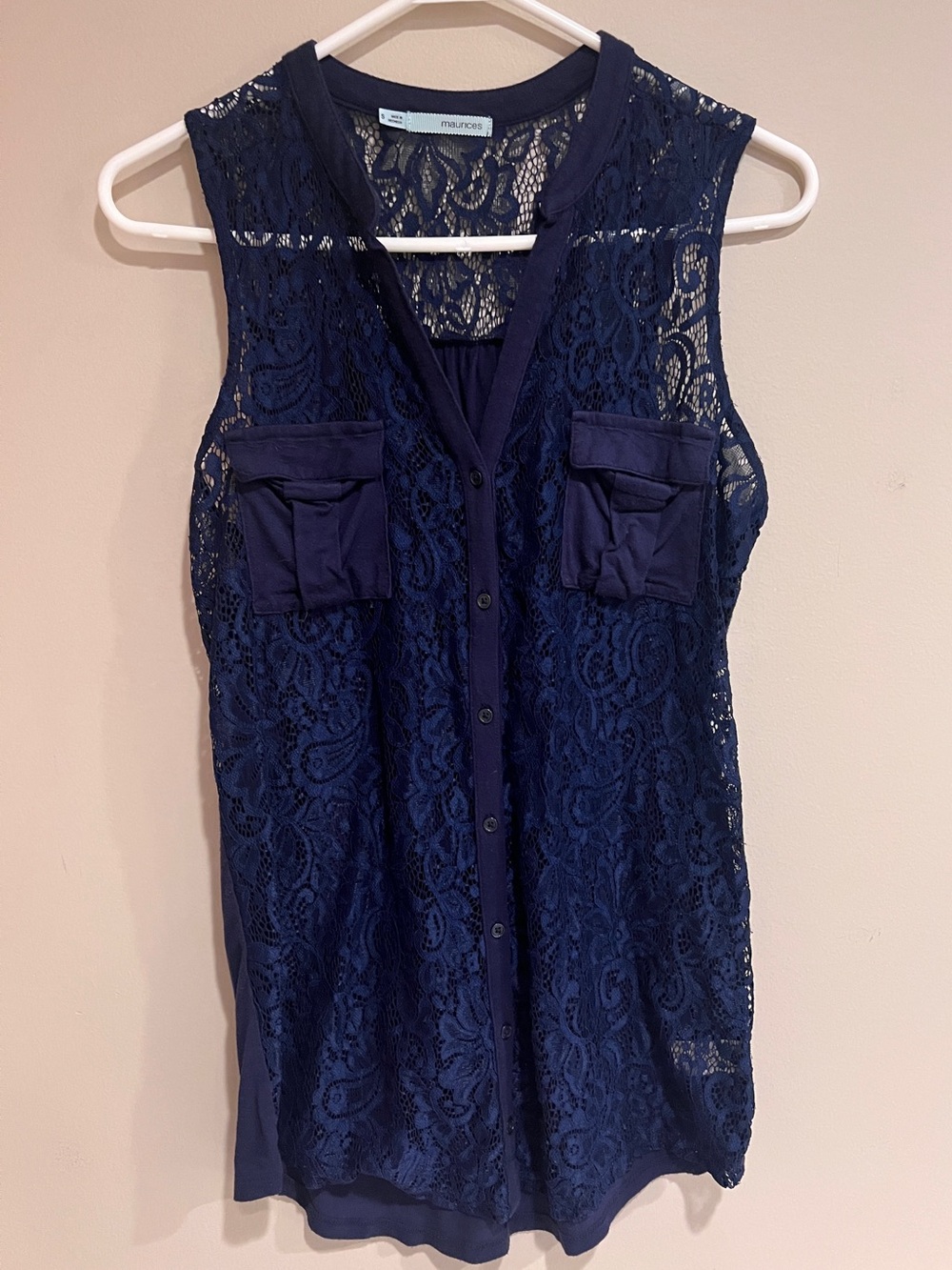 Maurice’s Women’s Navy Lace Sleeveless Button Up Romantic Coquette Whimsigoth S